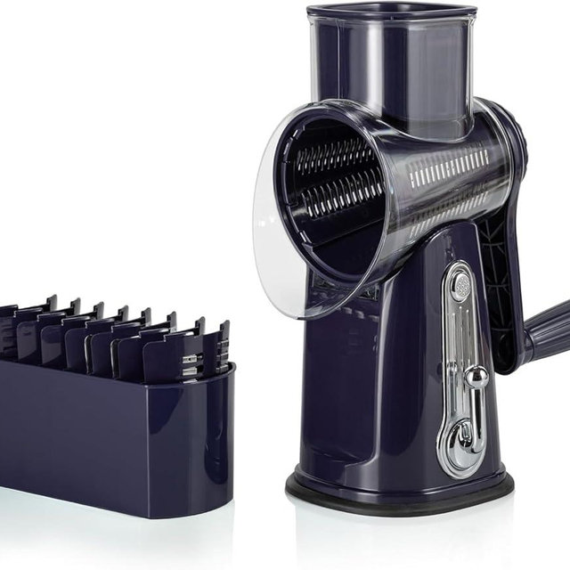 Chef Power Premium Quality 5 in 1 Cheese Grater Hand Crank - Stainless Steel Rotary Cheese Grater for Effortless Grating - Durable and Ergonomic Design for Professional and Home Use (Violet)