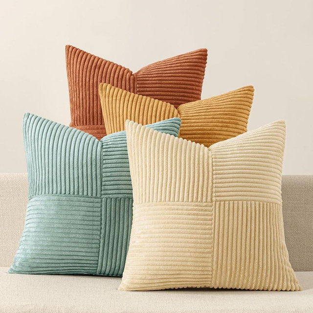 MIULEE Boho Farmhouse Decorative Throw Pillow Covers 20x20 Inch 4 Packs Soft Vintage Pillow Cases Modern Corduroy Patchwork Cushion Covers for Couch Sofa Bed Home Decor, Teal-Rust