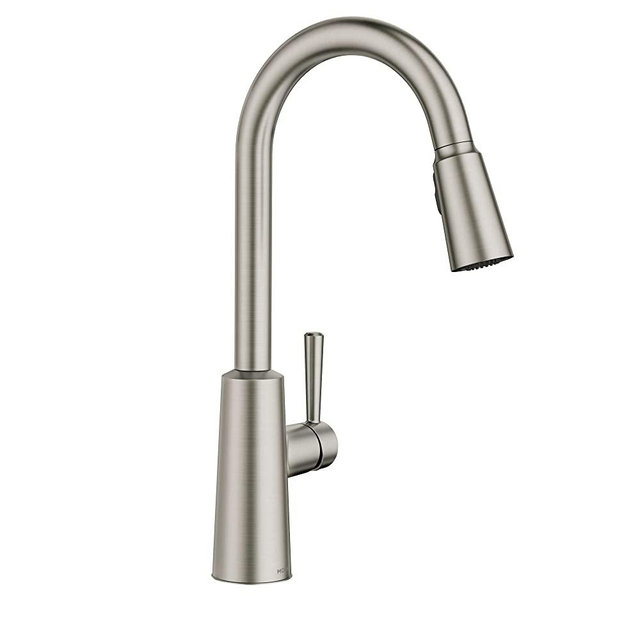 Moen Riley Spot Resist Stainless Pull-Down Spray High-Arc Kitchen Faucet with Reflex and Power Clean, 7402SRS