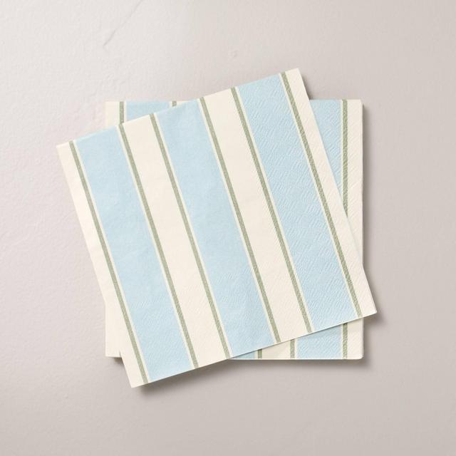 20ct Bold Stripe Paper Beverage Napkins Blue/Cream - Hearth & Hand™ with Magnolia