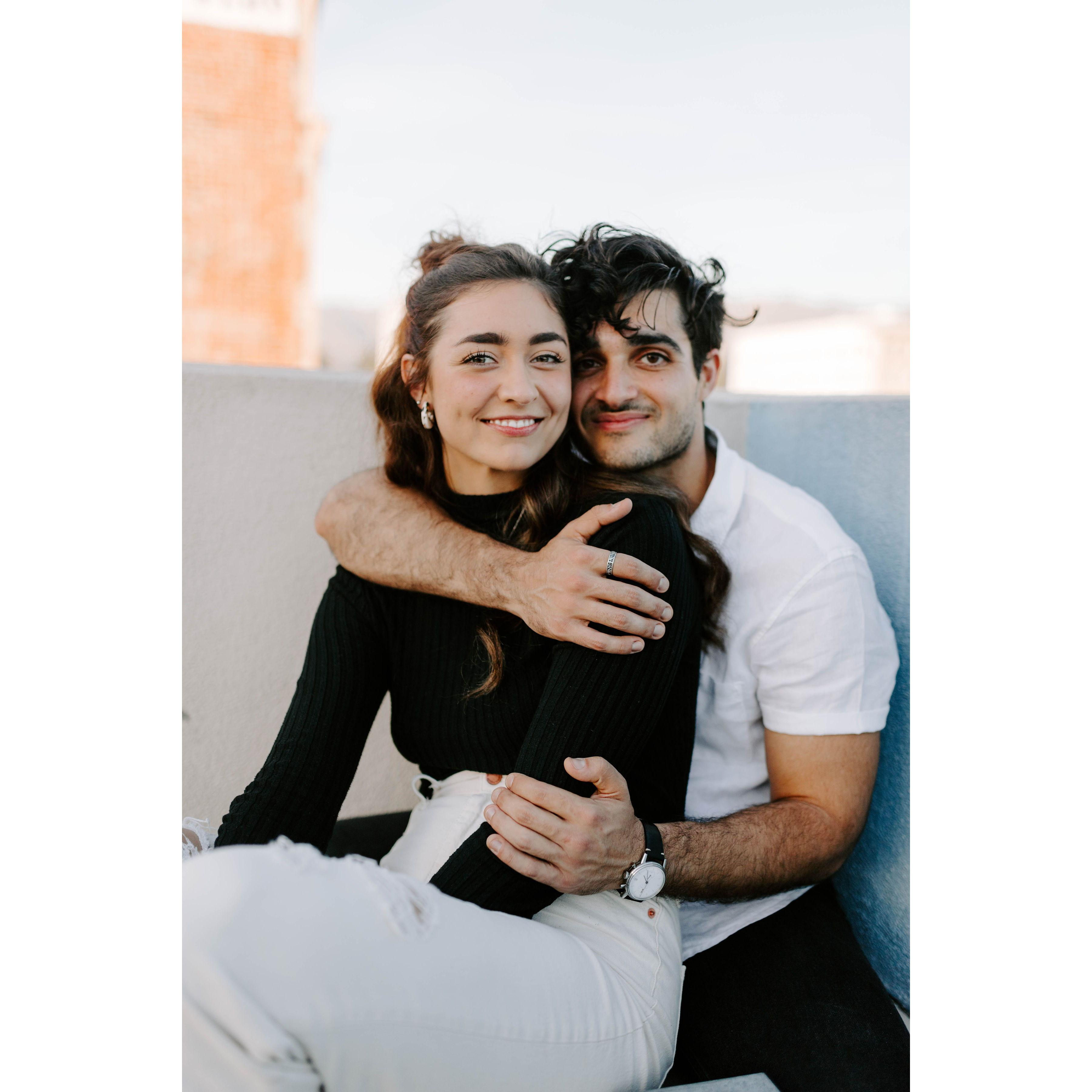 It was on a rooftop of a parking garage in Pasadena, real romantic if you ask us...