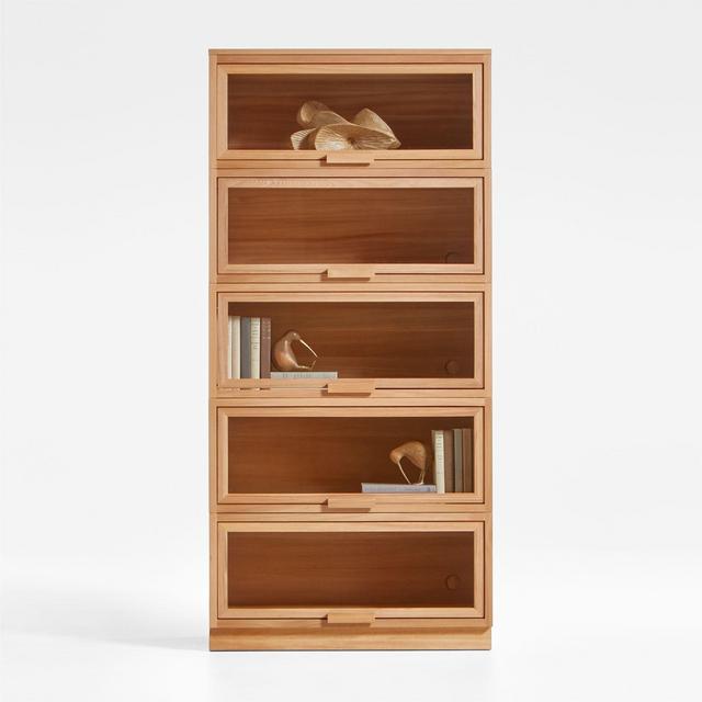 Calypso Natural Wood Single Glass-Door Modular Storage Components, Set of 5