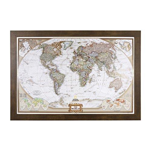 Push Pin Travel Maps Executive World with Rustic Brown Frame and Pins 24 x 36