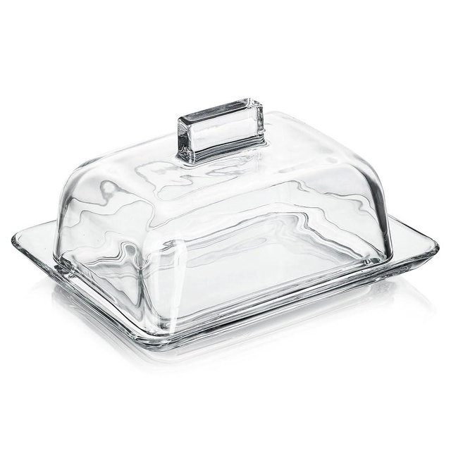 QFkris Clear Glass Butter Dish with Cover for Countertop, 7" Large Square Crystal Butter Dish with Lid and Wide Handle for Fridge Kitchen