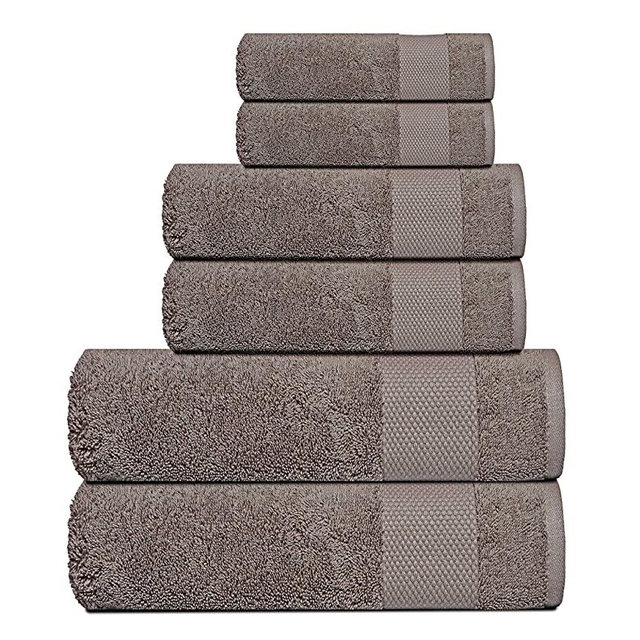 Bioweaves 100% Organic Cotton 6-Piece Luxury Bathroom Towels Set GOTS Certified 700 GSM, 2 Bath Towels, 2 Hand Towels & 2 Wash Cloths - Taupe