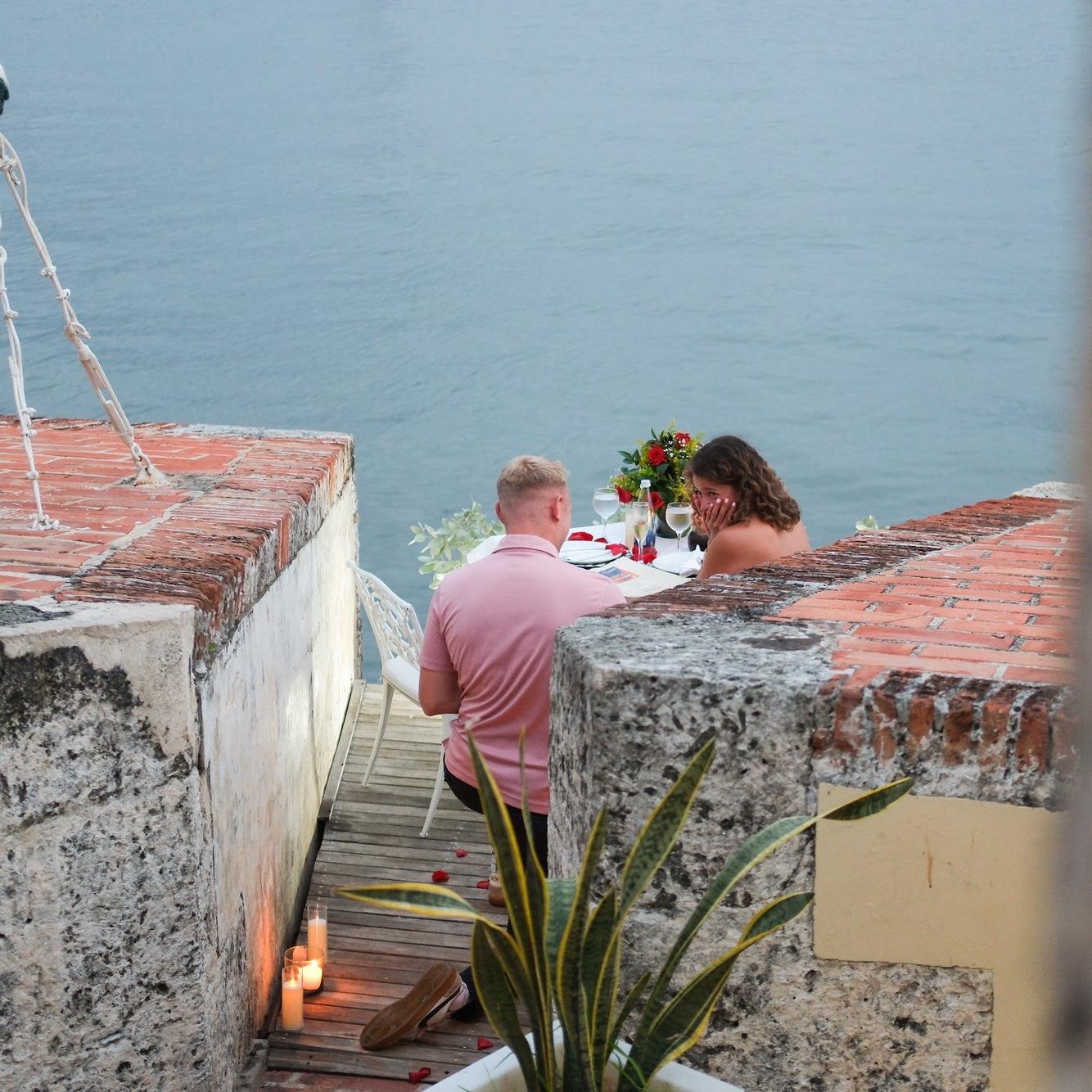 Max's proposal at Restaurante Fuerte del Pastelillo in Cartagena, Colombia on July 25, 2025