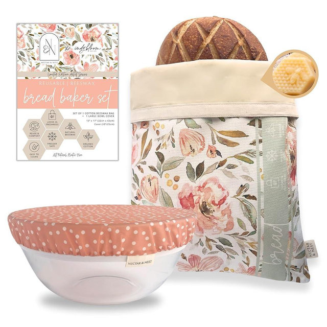 Nectar & Nest Bread Baker Set, Limited-Edition Artist Series, Reusable Beeswax Bread Bags for Homemade Bread and Bowl Cover, Sourdough Bags, Organic Cotton Beeswax Dough Proofing Cover, Family Owned