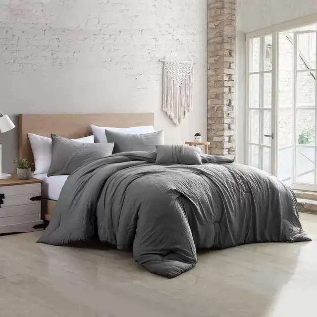 Beck 4-Piece Multi-Colored Grey Queen Garment-Washed Cotton Blend Comforter Set