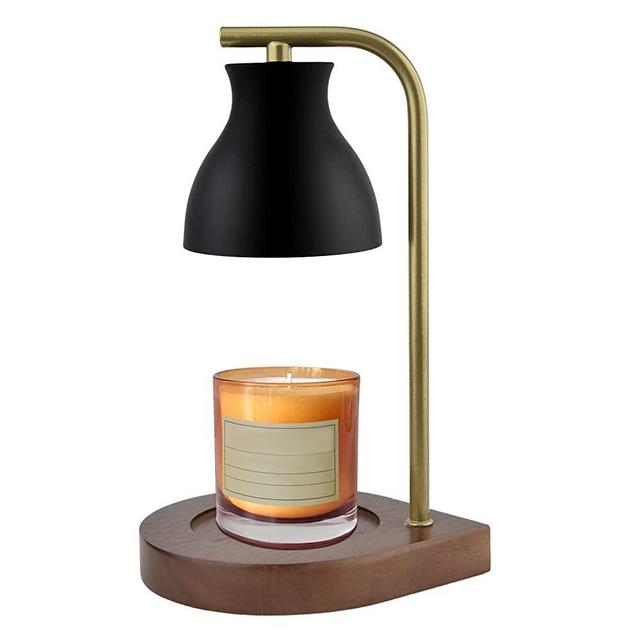 SOKCVSEA Fragrance Candle Warmer Lamp - Home Decor Wax Melt Jar Candles Vintage Metal Wooden Base (Round Black)