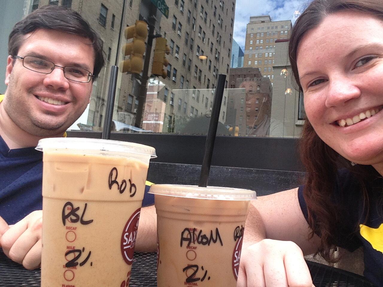 First anniversary, Saxby’s (outside looking in at our first date table)