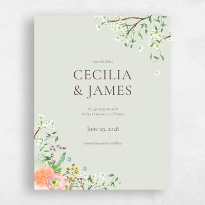 Lightest Green Wedding Save the Date - Rosalind Portrait
