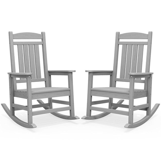 SERWALL Oversized HDPE Outdoor Rocking Chair Set of 2, Oversized Patio Rocking Chairs, All-Weather Porch Rockers for Adults, Light Gray