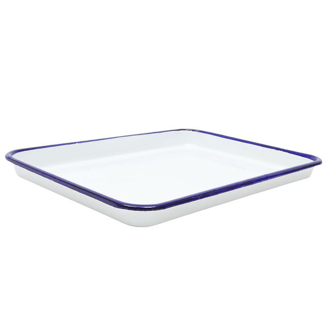 SEWACC Enamel Baking Pan, Rectangular Serving Dish, White Enamelware Tray, Heat-Resistant Non-Stick Bakeware, 10.62 x 7.48 Inch