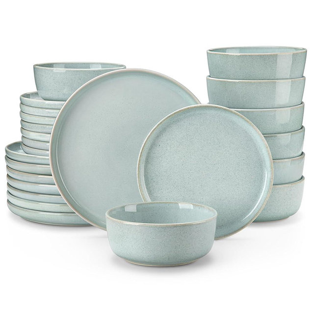 vancasso ANYA 24 Pieces Plates and Bowls Set, Mint Green Dinnerware Sets, Reactive Glaze Dishes Set for 8, Ceramic Dishware Sets Kitchen Dinner Set, Microwave & Dishwasher Safe