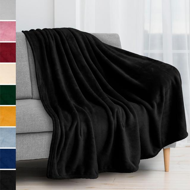 PAVILIA Fleece Blanket Throw | Super Soft, Plush, Luxury Flannel Throw | Lightweight Microfiber Blanket for Sofa Couch Bed (Black, 50x60 inches)