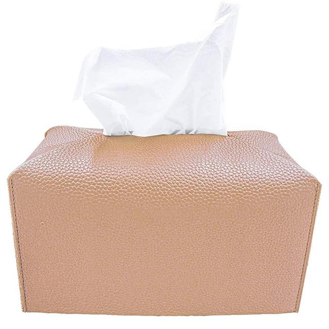 carrotez Tissue Box Cover, [Refined] Modern PU Leather Rectangular Tissue Box Holder - Decorative Holder/Organizer for Bathroom Vanity Countertop, Night Stands, Office Desk 9.5"X5"X5" - Peach Pink