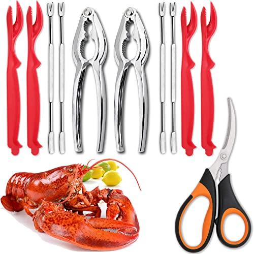 11-piece Seafood Tools Set includes 2 Crab Crackers, 4 Lobster Shellers, 4 Crab Leg Forks/Picks and 1 Seafood Scissors - Nut Cracker Set