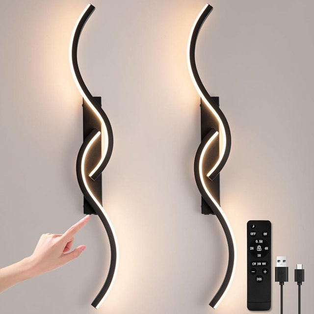 EIDEARAY Battery Operated Wall Sconces, Rechargeable Wall Sconces, 3000K-6500K LED Wireless Wall Light, Modern Wall Lamp not Hardwired for Living Room Bedroom Hallway (Black)