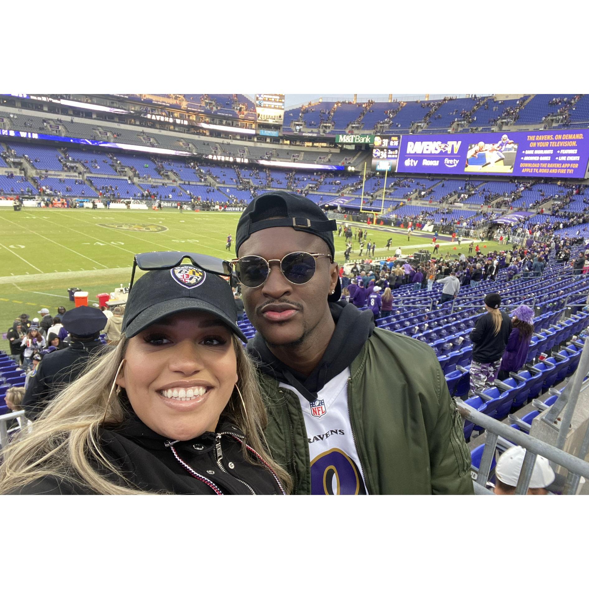 Enjoying a Ravens game (Andre's team)