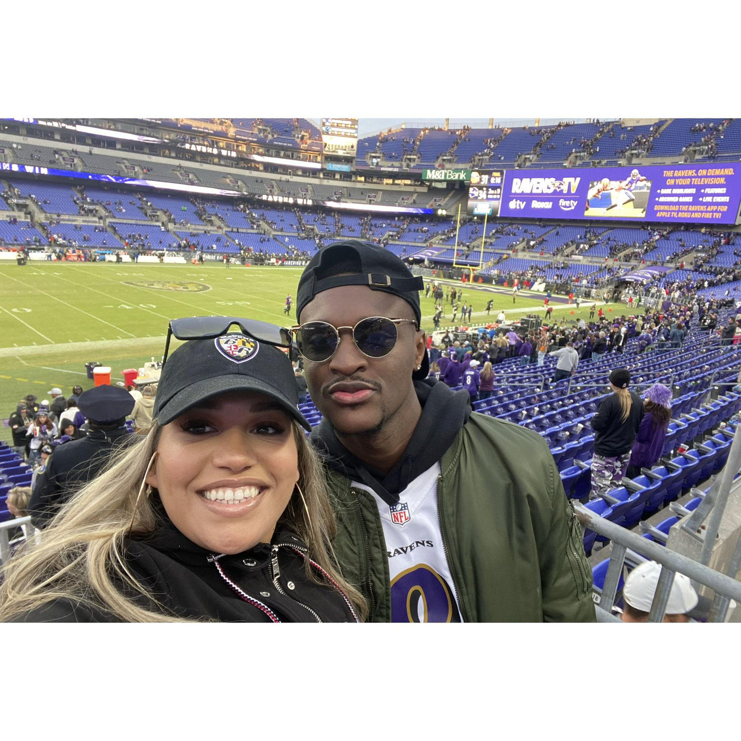 Enjoying a Ravens game (Andre's team)