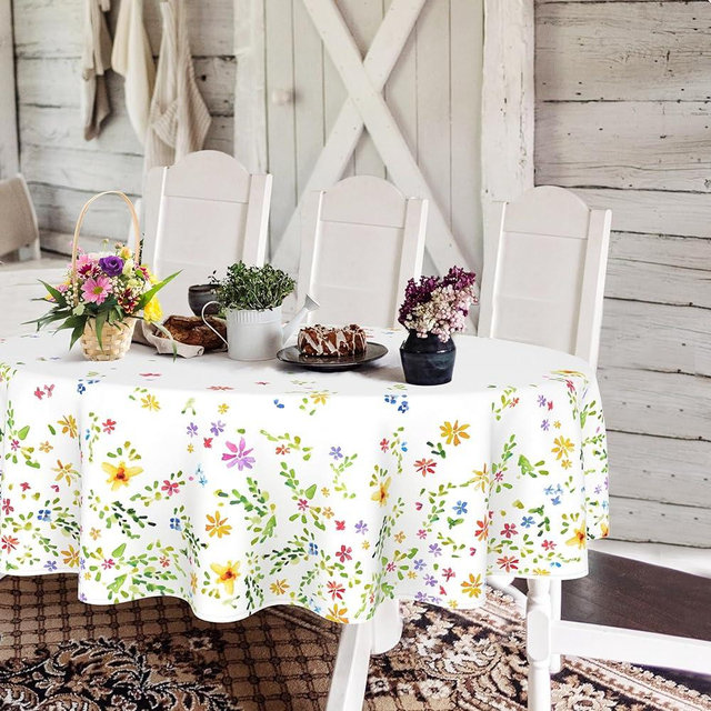 Yighty Floral Oval Tablecloth 60x84In,Spring Watercolor Flower Tablecloth,Country Farmhouse Polyester Waterproof Tablecloth,Suitable for Farmhouse Kitchen Decor/Indoor and Outdoor Tables/Party/Picnic