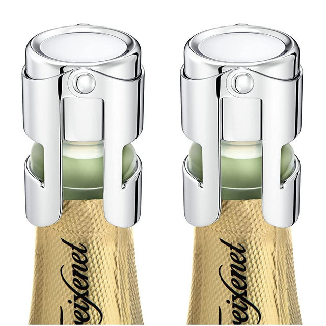 HYZ Champagne Stoppers Chrome 2-Pack, Stainless Steel Sparkling Wine Stopper with Pure Silicone Air Tight Seal - Professional Champagne Bottles Saver Sealer for Prosecco, Cava and Bubbly