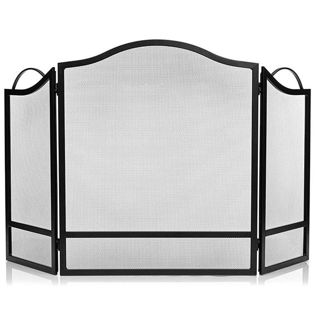 DOEWORKS 3 Panel Fireplace Screen Black Spark Guard Cover