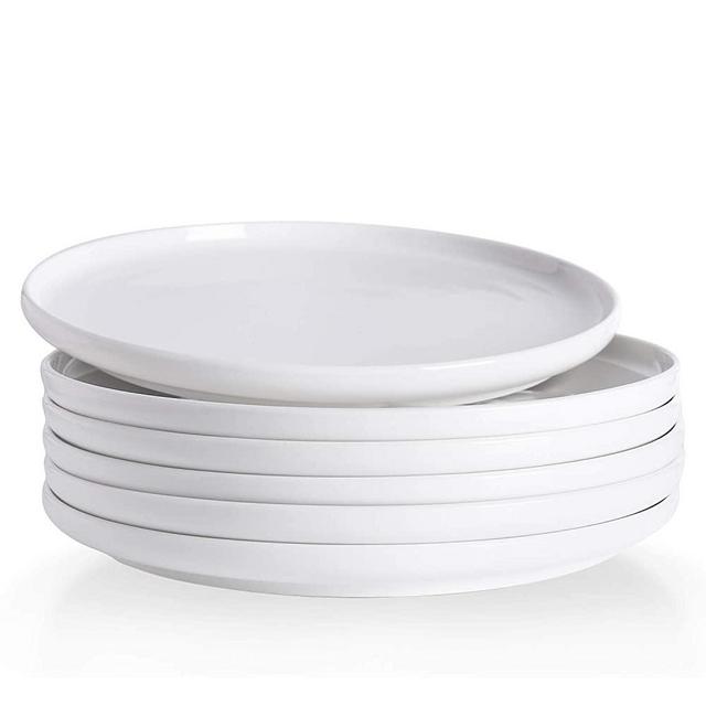 Kanwone Porcelain Dinner Plates - 10 Inch - Set of 6, White, Microwave and Dishwasher Safe Plates