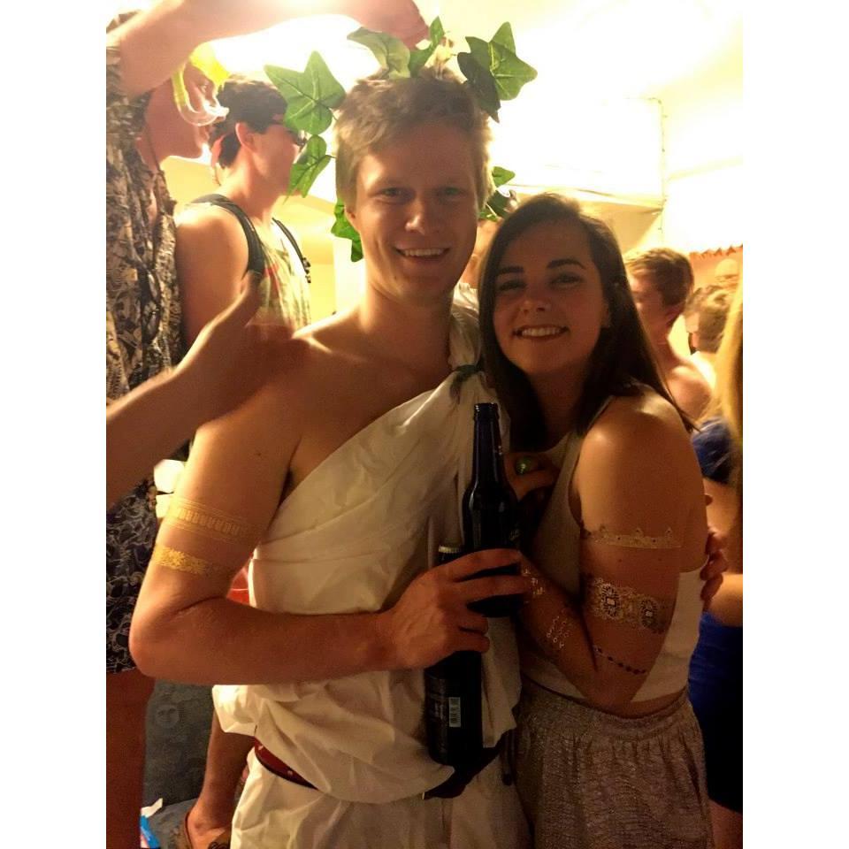 first pic together! toga party!