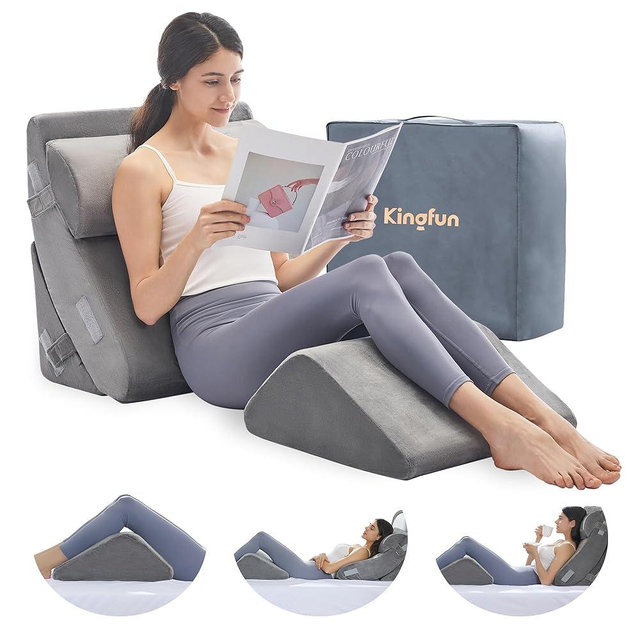 Kingfun 4pcs Orthopedic Bed Wedge Pillow Set for Sleeping, Memory Foam for Sleeping,Breathable Triangle Pillow Wedge, Post Surgery Memory Foam for Back, Leg Pain Relief, Sitting