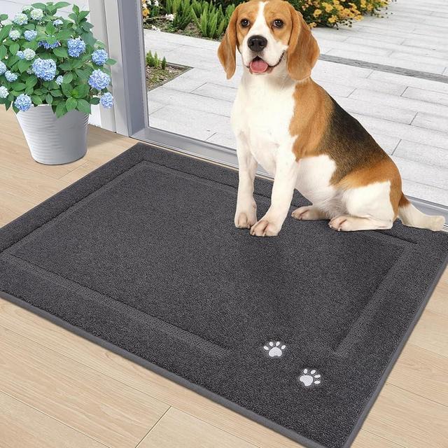 BEQHAUSE Dog Door Mat for Muddy Paws 24"x36" Dirt Trapper Absorbent Doormat Non Slip Entryway Rugs Washable Stain Resistant Welcome Floor Mat Soft Low-Profile for Front Back Door, Dark Grey