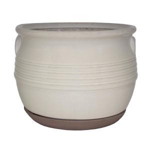 14 in. D White Ceramic Milk Jar Basin Planter