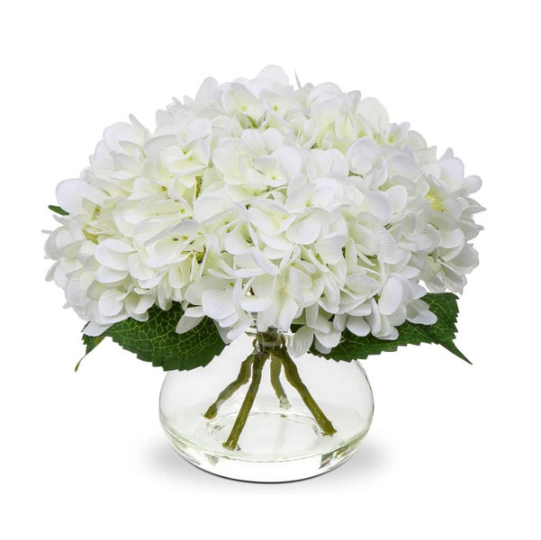 Artificial Silk Hydrangea Flowers with Vase - White