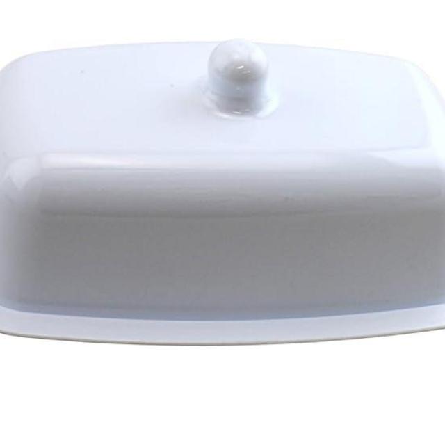 White Plastic Rectangle Butter Dish with Lid Easy Scoop, No Mess Lid Carry Handles and Knob Top BPA Free Holds Full American Bar of Butter