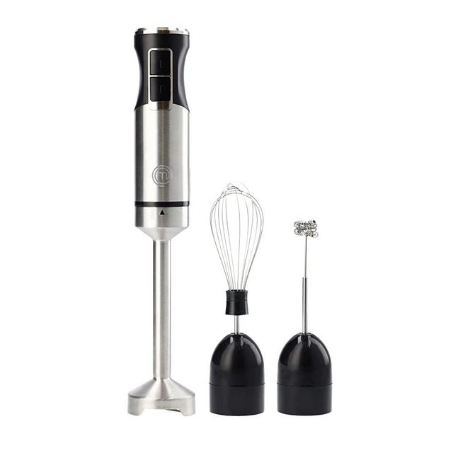 MasterChef Immersion Blender Handheld with Electric Whisk & Milk Frother Attachments, Hand Held Stainless Steel Stick Emulsifier for Making Baby Food, Soup, Puree, Cake, Cappuccino, Latte etc, 400W