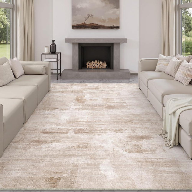 WondRg 6x9 Washable Area Rug Beige Abstract Modern Living Room Bedroom Large Throw Rug Non Slip Soft Thin Simple Indoor Floor Carpet for Office Entryway Kitchen Nursery Decor