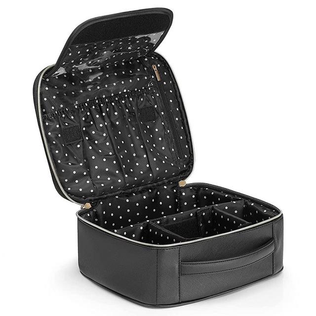 Vlando Medium Makeup Cosmetic Organizer Case Portable Storage Bag with Adjustable Dividers for Makeup Brushes Girls Women Friend Black