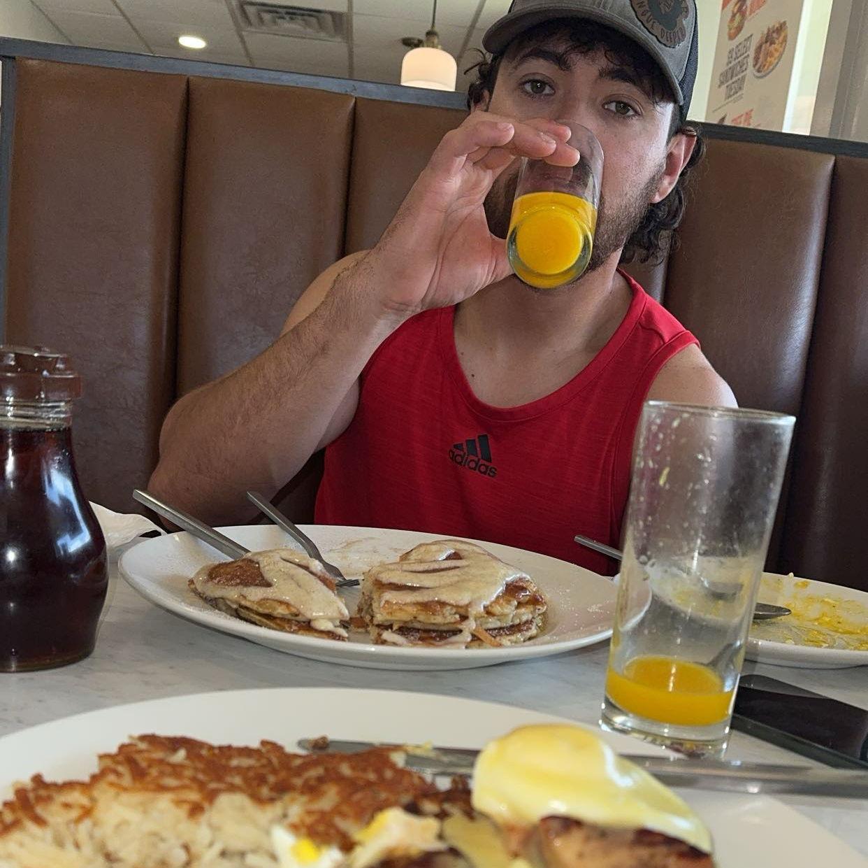 Fabian's first time at Village Inn- Fremont, Nebraska The last location that still does freshly squeezed orange juice