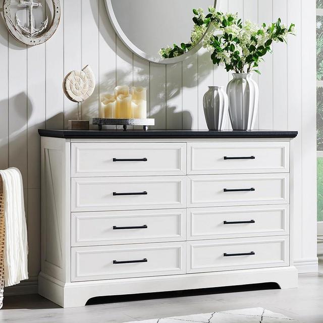ACCOHOHO Farmhouse 8 Drawers Dresser Chests for Bedroom,52" Wide Wood Rustic Chest of Drawers with Metal Handle,Natural Texture,Drawer Organizer for Bedroom,Living Room,Hallway and Entryway,White