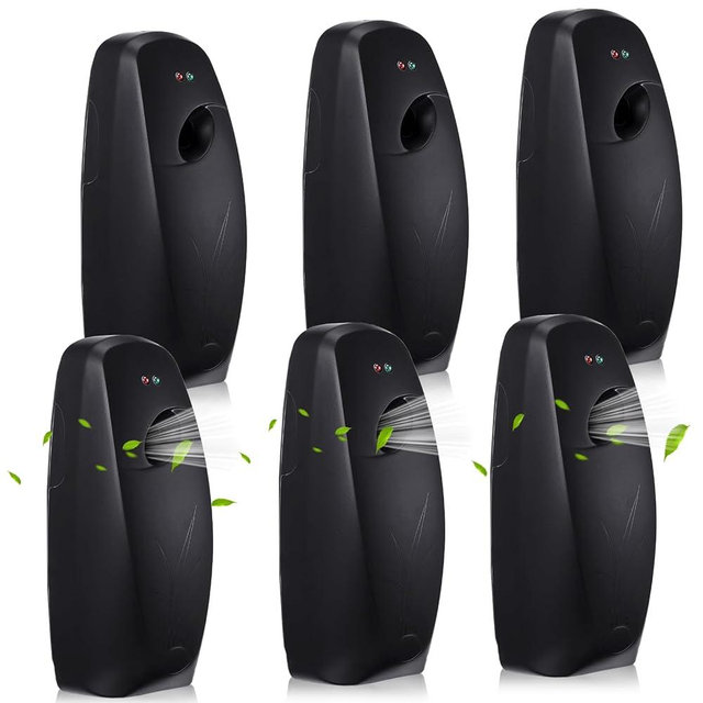 WGXX 6 Pcs Automatic Air Freshener Spray Dispenser Home indoor Wall Mounted Automatic Spray Dispenser Air Freshener Spray, Commercial and Home Use, Bathroom, Hotel, Office and Public Area (Black, S)