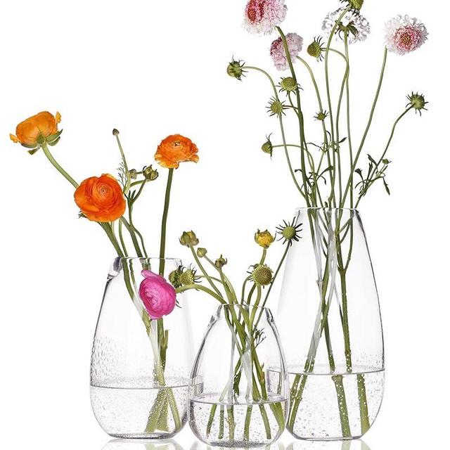 CASAMOTION Vase Set of 3 Glass Vase Centerpieces Wedding Table Decor Flower Vase Modern Rustic Style Clear Seeded Bubbles Living Room Decorations Set 11" 9" 6" Height