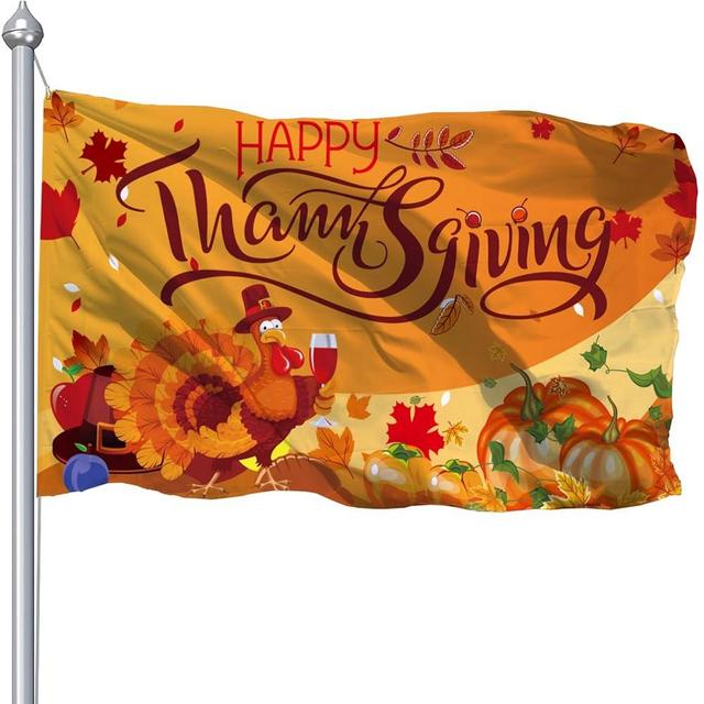 Thanksgiving Flag 3x5 Outdoor, Large Happy Thanks Giving Flags For Outside Flag pole, Double Printed 3x5 Ft Turkey Maple Leaves Flag, Harvest Fall Autumn Banner Garden Flag With UV Fade Proof