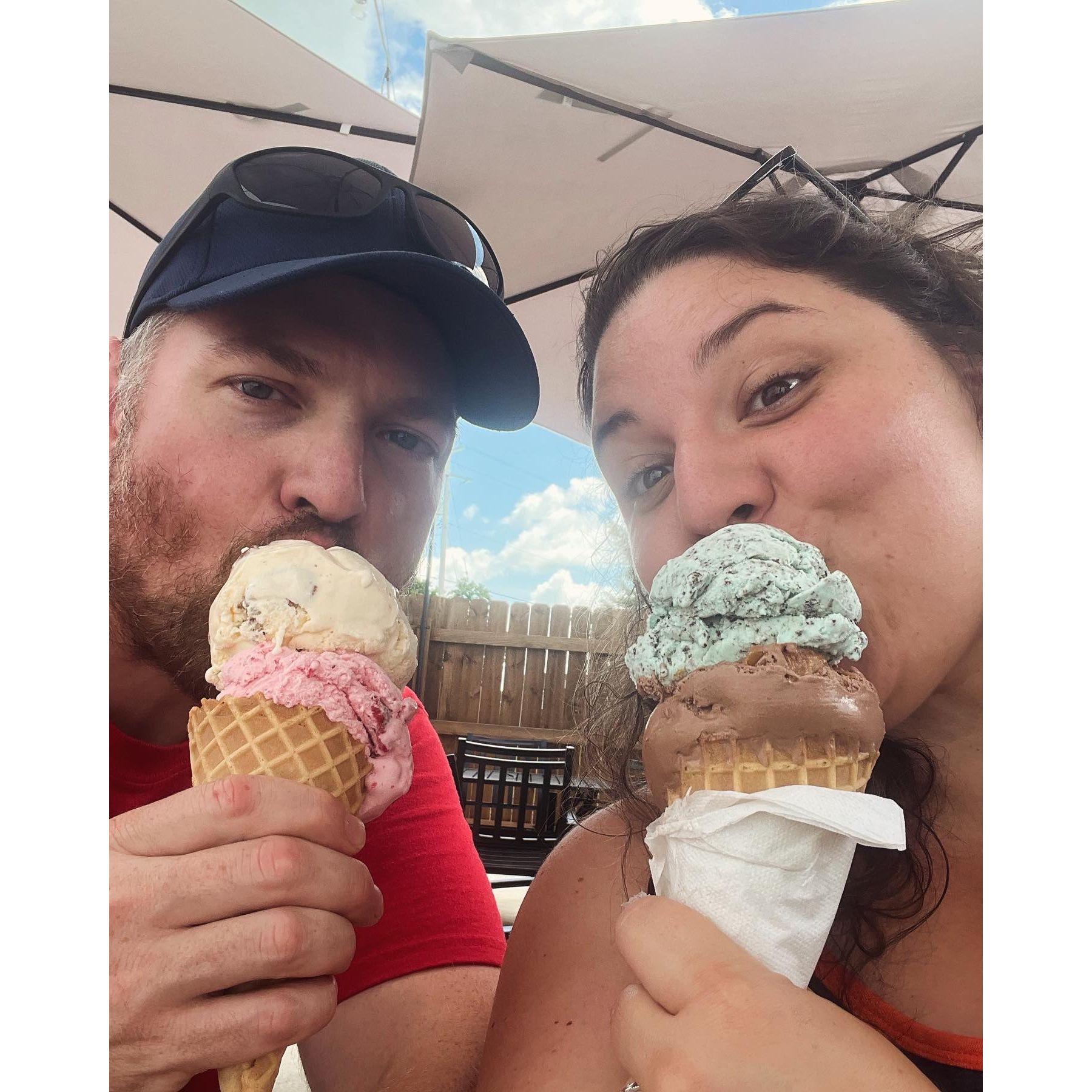 We love having ice cream at The Parlor when visiting his family's land in Colon, Michigan.