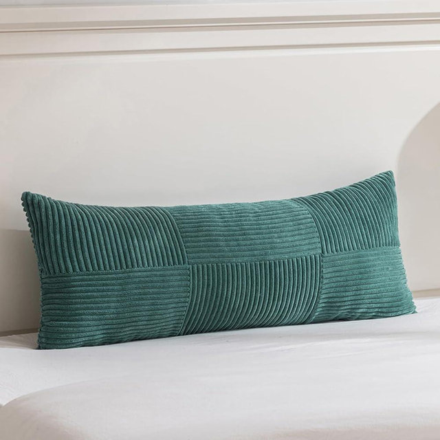 Fancy Homi Set of 1 Teal Boho Long Lumbar Body Decorative Throw Pillow Cover 14x36 Inch for Bed Couch Bedroom Bench, Soft Patchwork Corduroy Textured Pillow Case, Rustic Farmhouse Room Decor