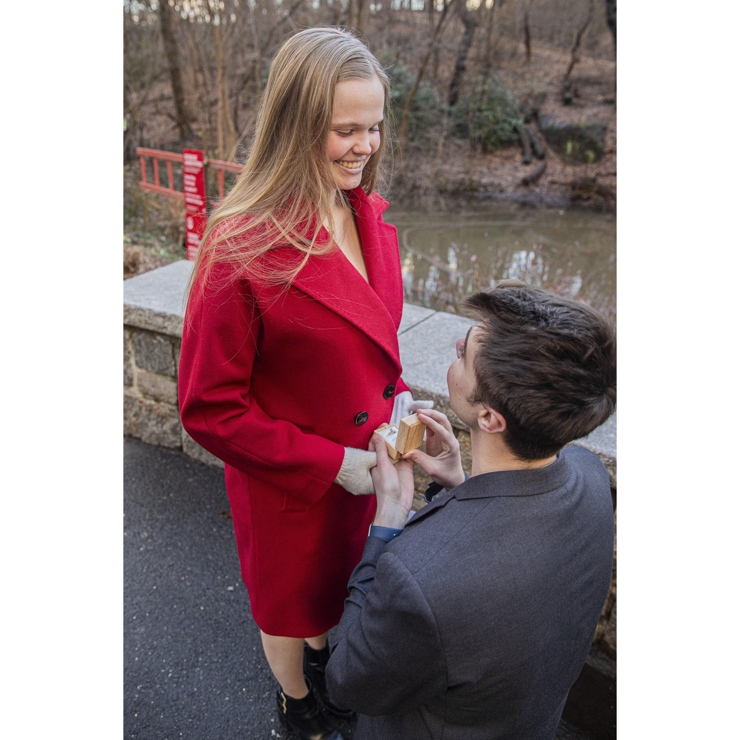 Margaux and Austin in Central Park on January 13th 2024 during Austin's beautiful proposal.