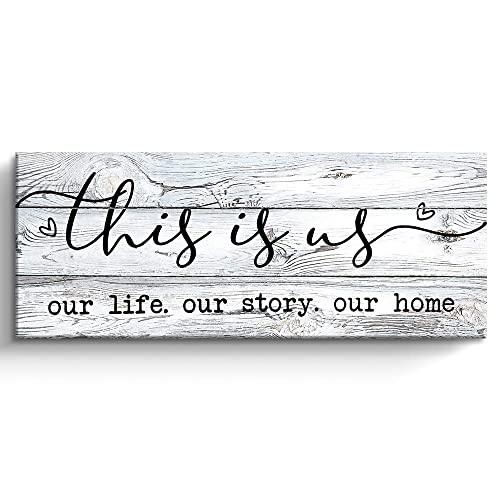 This is Us Prints Signs for Home Decor, Inspirational Family Canvas Wall Art Framed, Retro Artwork Decoration for Bedroom, Living Room Wall Decor, 6 x 17 Inch (White)