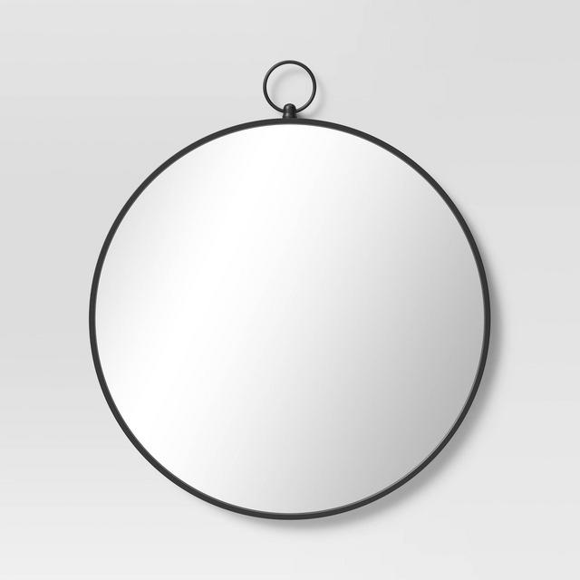 23" x 26.75" Round Metal Wall Mirror with Hanger Black - Threshold™