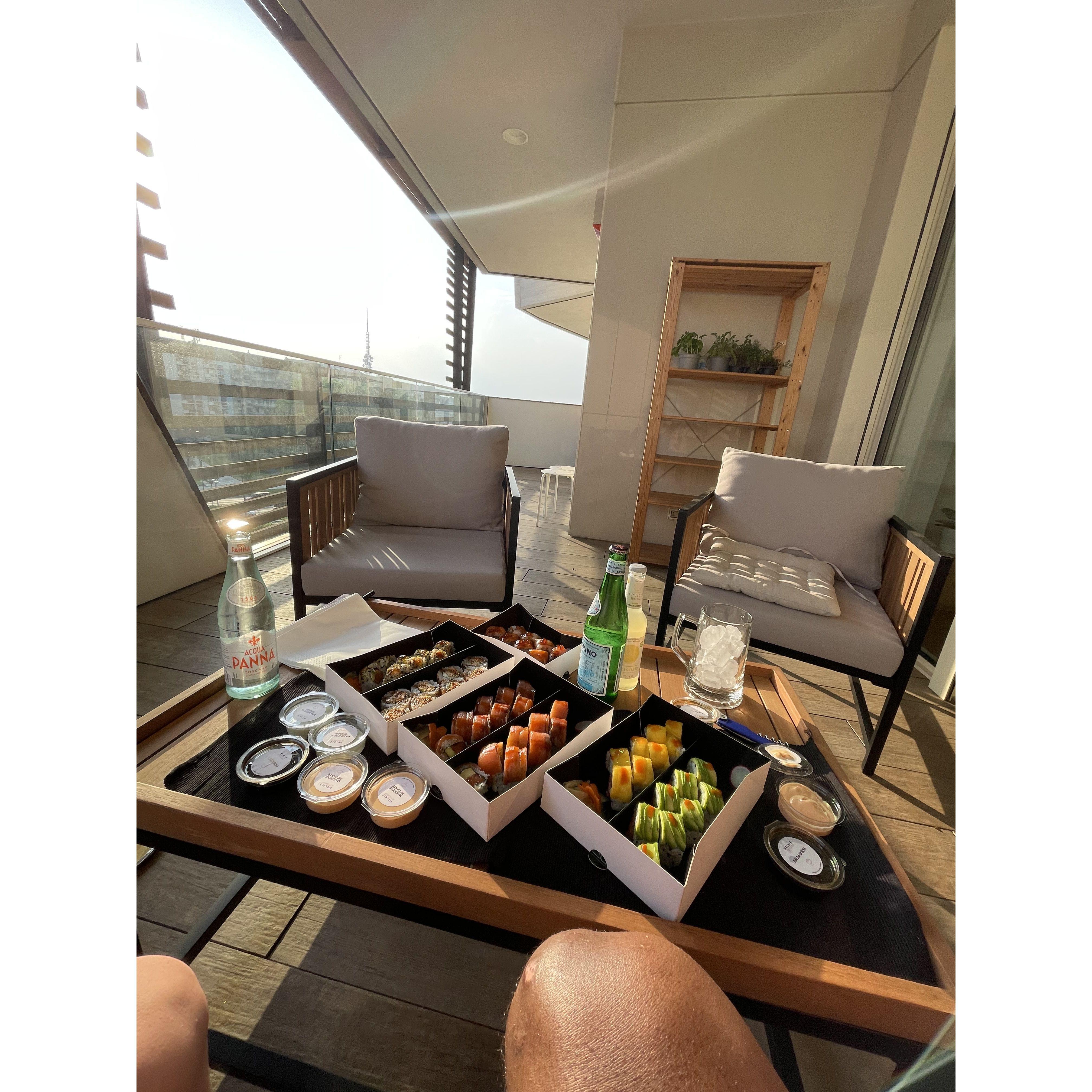 Sushi on our patio