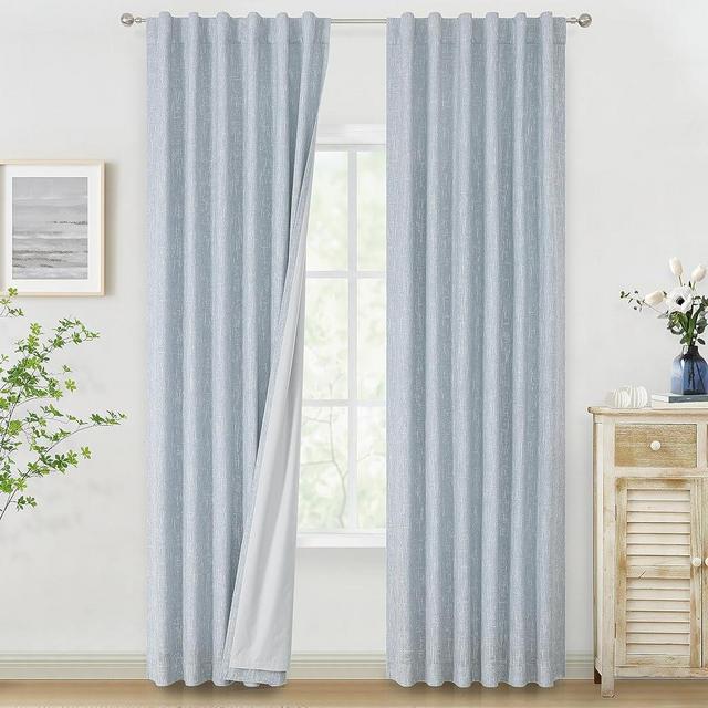 Vision Home Chambray Blue Blackout Curtains 63 inch for Bedroom Thermal Insulated Room Darkening Window Treatment Set Rod Pocket Back Tab Modern Soundproof Grayish Blue Drapes 2 Panels 50" Wx63 L