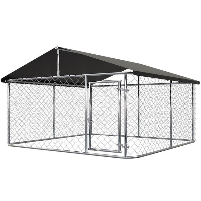 ATTAV Outdoor Dog Enclosure Heavy Duty Dog Kennel House Mesh Dog Big Cage Pet Kennel Steel Fence with Secure Lock(9.84'x 9.84')